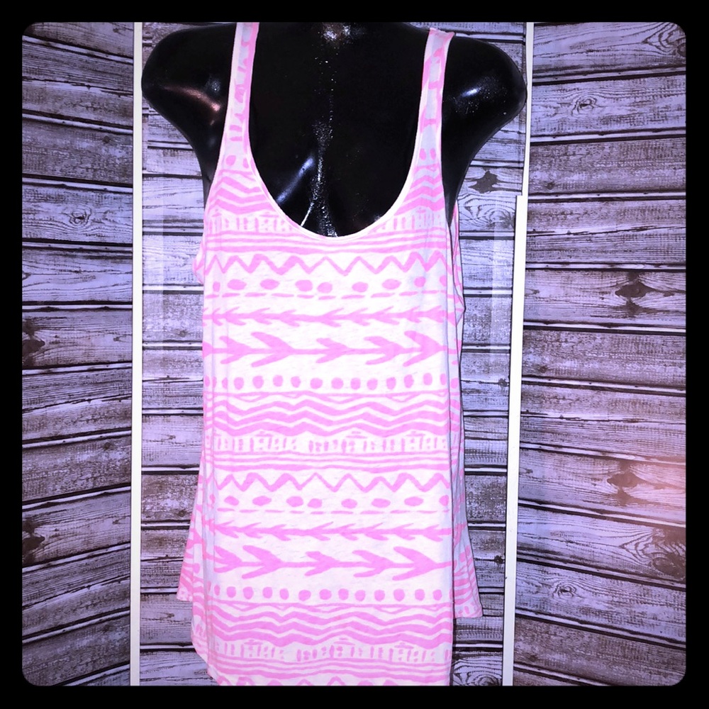 🌴VICTORIA SECRET•NEON PINK& WHITE-S-LOOSE TANK